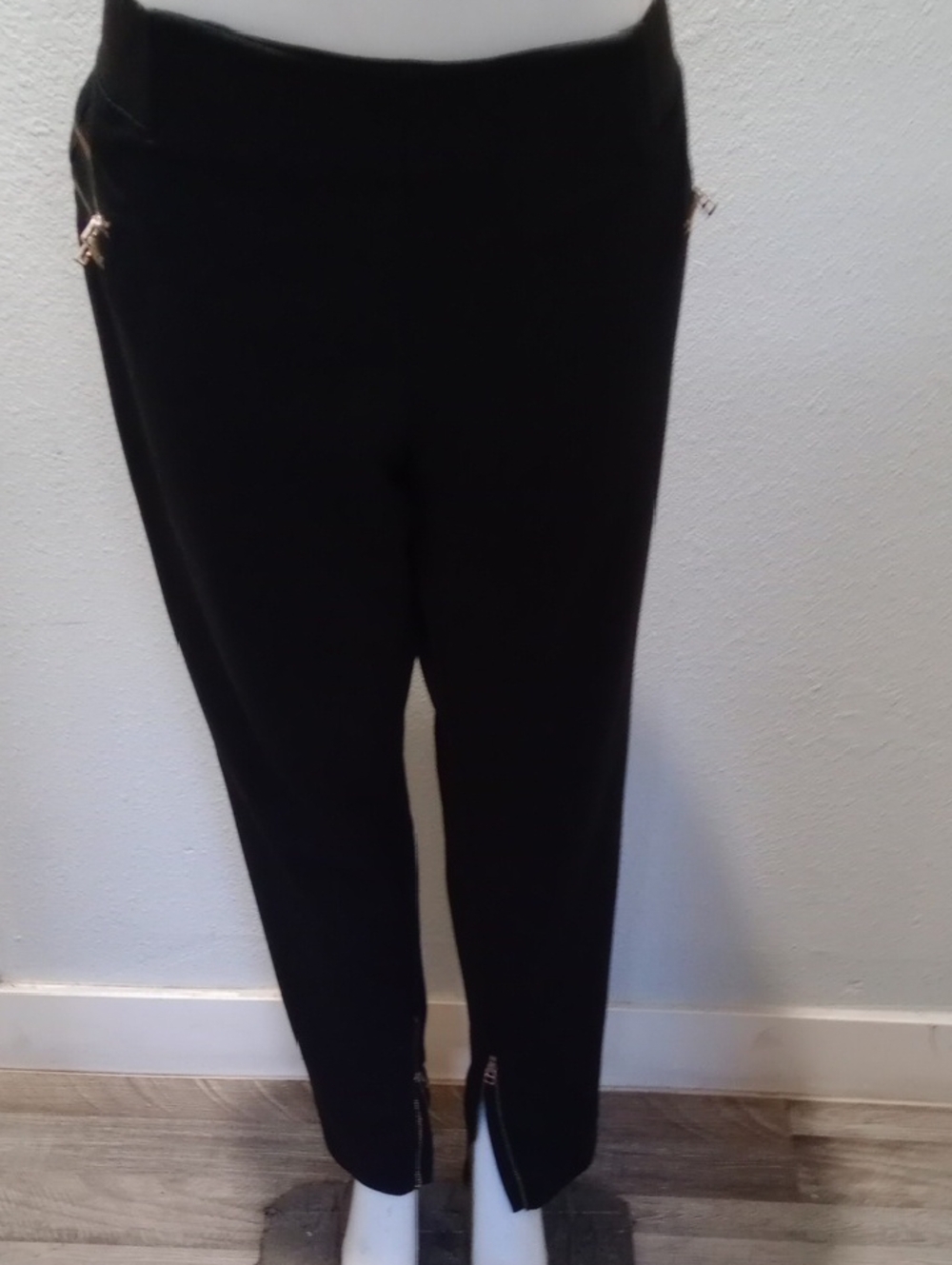a.n.a Black Skinny Ponte Pants with Gold Zipper Accents